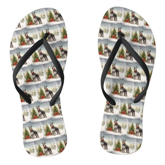 Schnauzer Dog im Schnee Weihnachten Flip Flops (Fußbett)