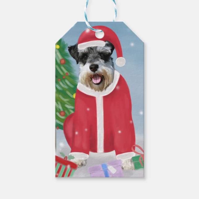 Schnauzer Dog im Schnee Weihnachten Geschenkanhänger (Vorderseite)