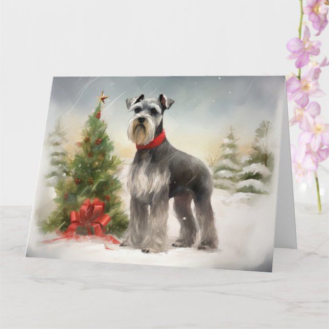 Schnauzer Dog im Schnee Weihnachten Karte (Orchidee)