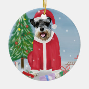 Schnauzer Dog im Schnee Weihnachten Keramik Ornament