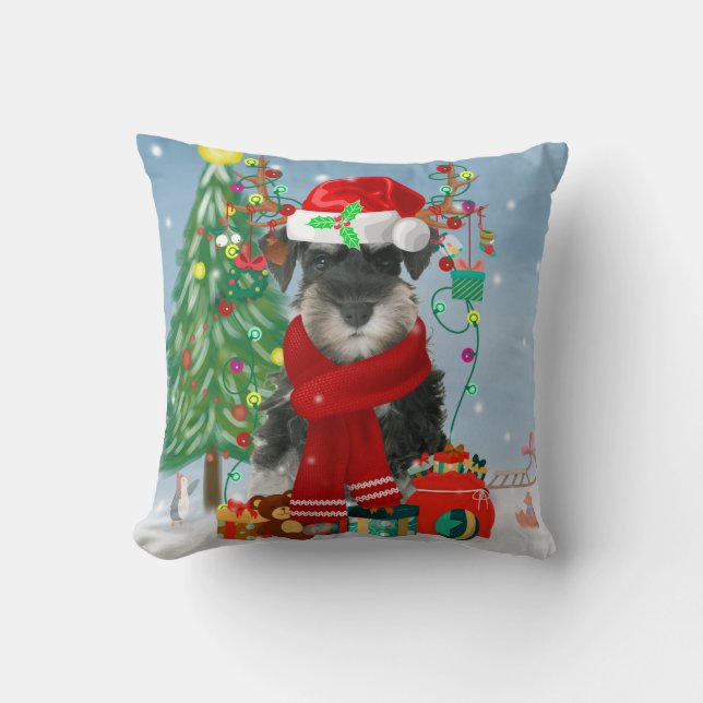 Schnauzer Dog im Schnee Weihnachten Kissen (Vorderseite)