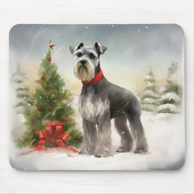 Schnauzer Dog im Schnee Weihnachten Mousepad (Vorne)