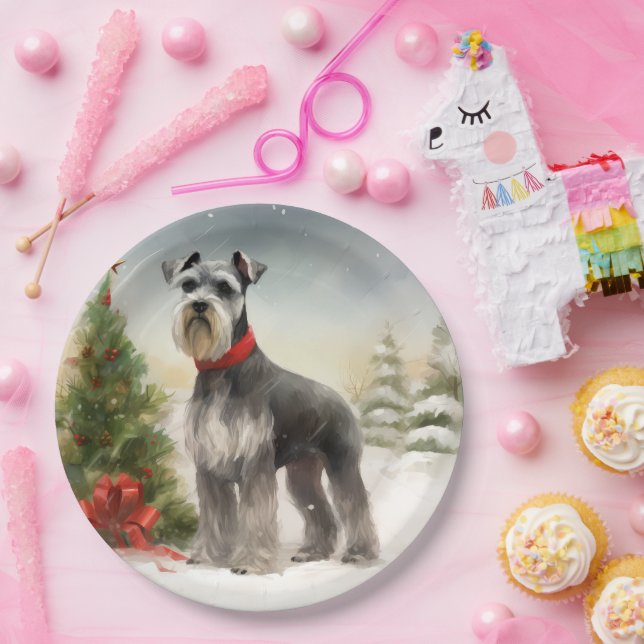 Schnauzer Dog im Schnee Weihnachten Pappteller (Party)