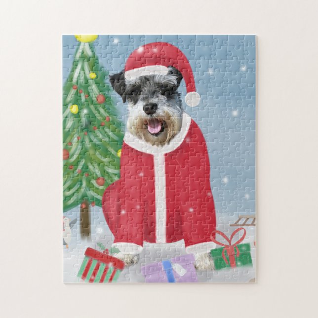 Schnauzer Dog im Schnee Weihnachten Puzzle (Vertikal)
