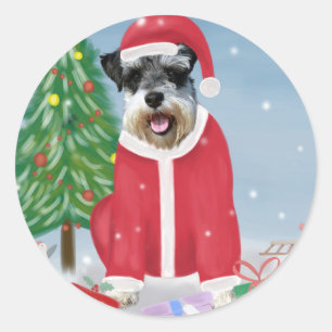 Schnauzer Dog im Schnee Weihnachten Runder Aufkleber