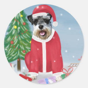 Schnauzer Dog im Schnee Weihnachten Runder Aufkleber