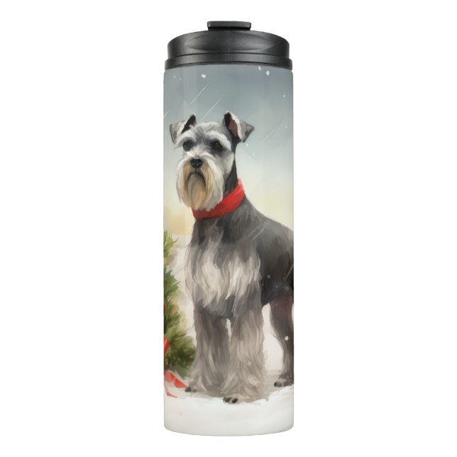 Schnauzer Dog im Schnee Weihnachten Thermosbecher (Vorderseite)