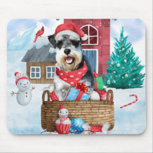 Schnauzer Dog im Schnee Weihnachtshundehaus Mousepad