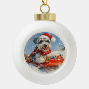 Schnauzer Dog in Sledge Lass es Schnee Weihnachten Keramik Kugel-Ornament