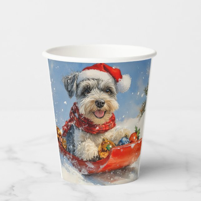 Schnauzer Dog in Sledge Lass es Schnee Weihnachten Pappbecher (Vorderseite)