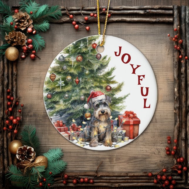 Schnauzer Dog in Weihnachtslicht Keramik Ornament (Von Creator hochgeladen)