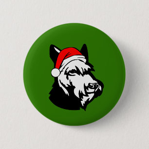 Schnauzer Dog mit Weihnachtszeit-Weihnachtsmannmüt Button