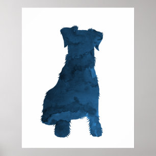 Schnauzer Dog Navy Blue Silhouette Poster