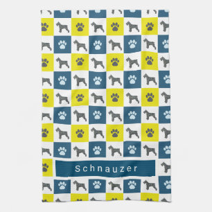 Schnauzer Dog & Paw Yellow & Blue Grid Teetuch Geschirrtuch
