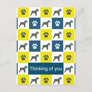 Schnauzer Dog & Paw Yellow & Blue Thinking Postkarte