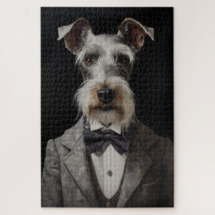 Schnauzer Dog Portrait Grau Anzug Bow Krawatte Puzzle