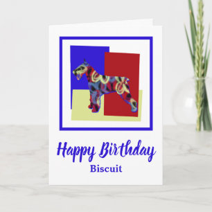 Schnauzer Dog Red Blue Yellow Birthday Card Karte