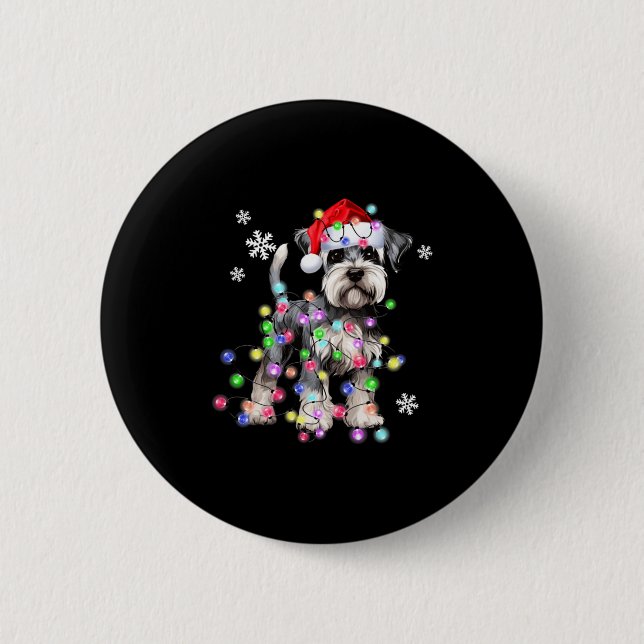 Schnauzer Dog Reindeer Christmas Lights Ugly Xmas  Button (Vorderseite)