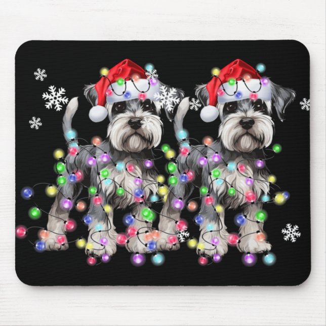 Schnauzer Dog Reindeer Christmas Lights Ugly Xmas  Mousepad (Vorne)