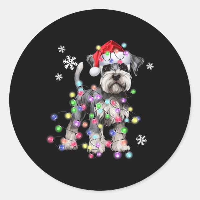 Schnauzer Dog Reindeer Christmas Lights Ugly Xmas  Runder Aufkleber (Vorderseite)