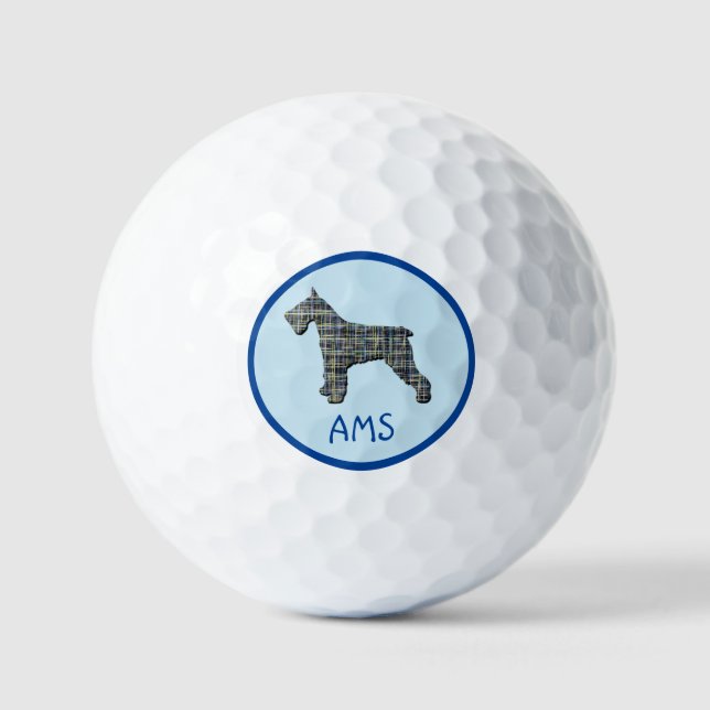 Schnauzer Dog Silhouette Monogram Grid Blue Golfball (Vorderseite)