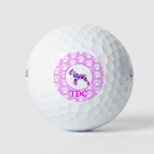 Schnauzer Dog Silhouette Paw Pink PY&B Golfball