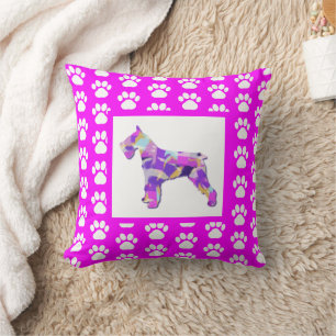 Schnauzer Dog Silhouette Paw Pink PY&B Kissen