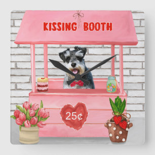Schnauzer Dog Valentine's Day Kissing Booth Quadratische Wanduhr