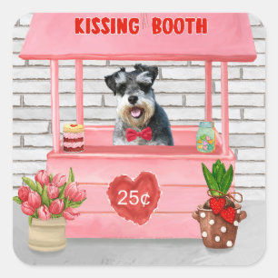 Schnauzer Dog Valentine's Day Kissing Booth Quadratischer Aufkleber