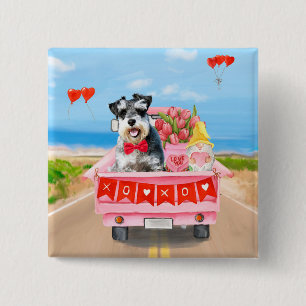Schnauzer Dog Valentine's Day Lkw Herz Button