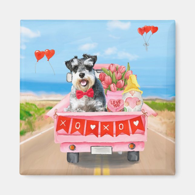 Schnauzer Dog Valentine's Day Lkw Herz Magnet (Vorne)