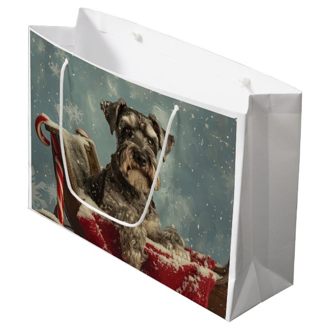 Schnauzer Dog Weihnachtsfest Große Geschenktüte (Vorderseite Schrägansicht)