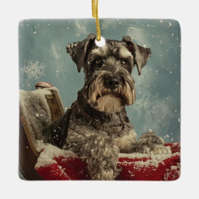 Schnauzer Dog Weihnachtsfest Keramikornament (Vorderseite)