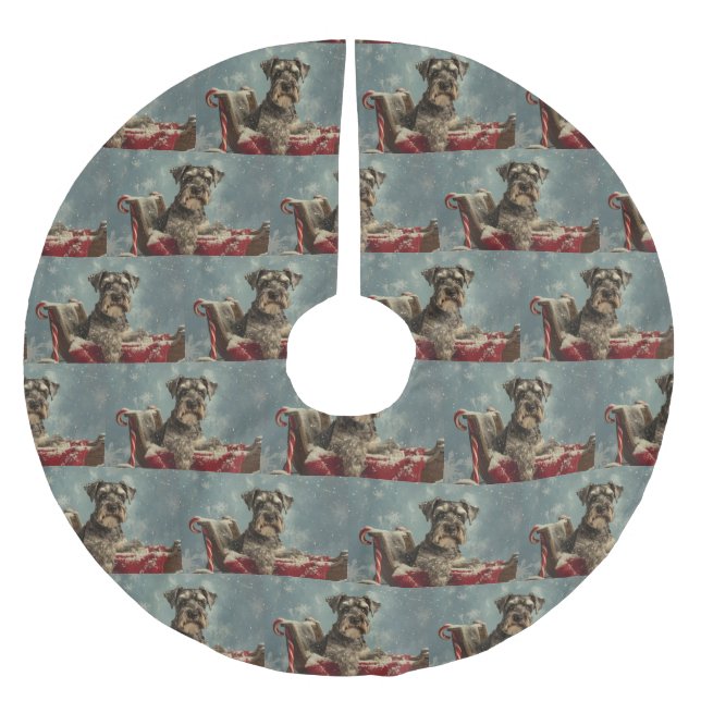 Schnauzer Dog Weihnachtsfest Polyester Weihnachtsbaumdecke (Vorderseite)