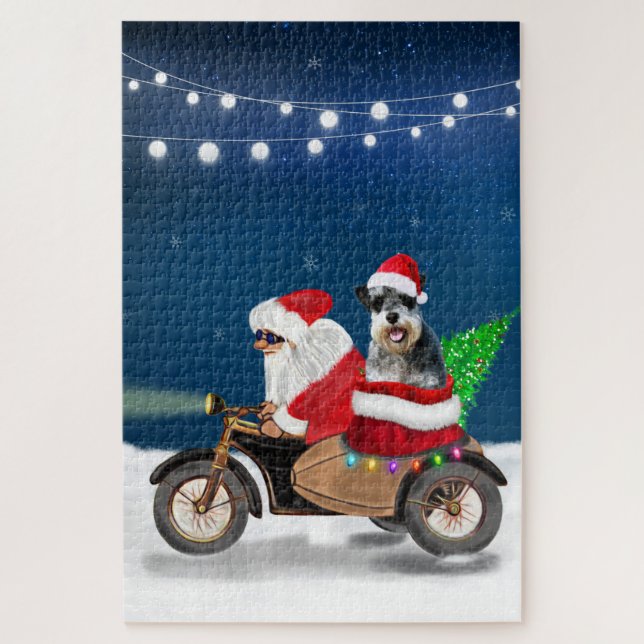 Schnauzer Dog Weihnachtsmann Claus Puzzle (Vertikal)