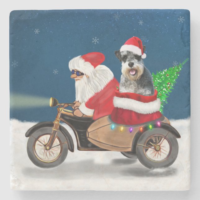 Schnauzer Dog Weihnachtsmann Claus Steinuntersetzer (Vorderseite)