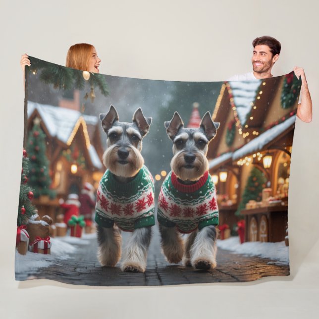Schnauzer Dogs Christmas Snow Holiday  Fleecedecke (Beispiel)