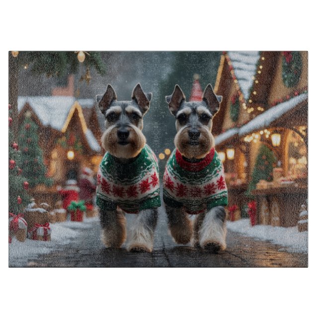 Schnauzer Dogs Christmas Snow Holiday  Schneidebrett (Vorderseite)