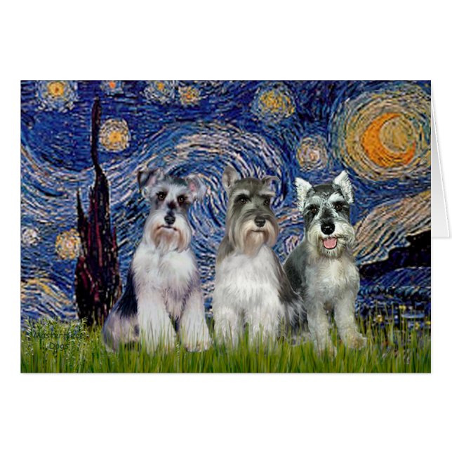 Schnauzer (drei) - Starry Night (Vorderseite (Horizontal))