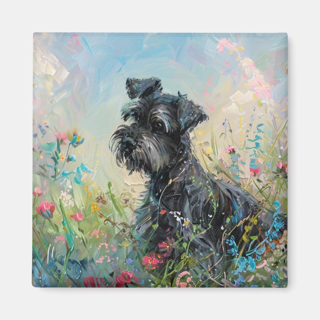 Schnauzer-farbige Wildblumen Magnet (Vorne)