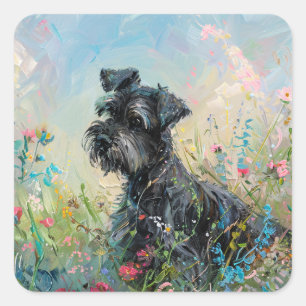 Schnauzer-farbige Wildblumen Quadratischer Aufkleber