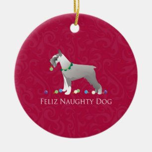 Schnauzer Feliz Naughty Dog Weihnachtsdesign Keramikornament