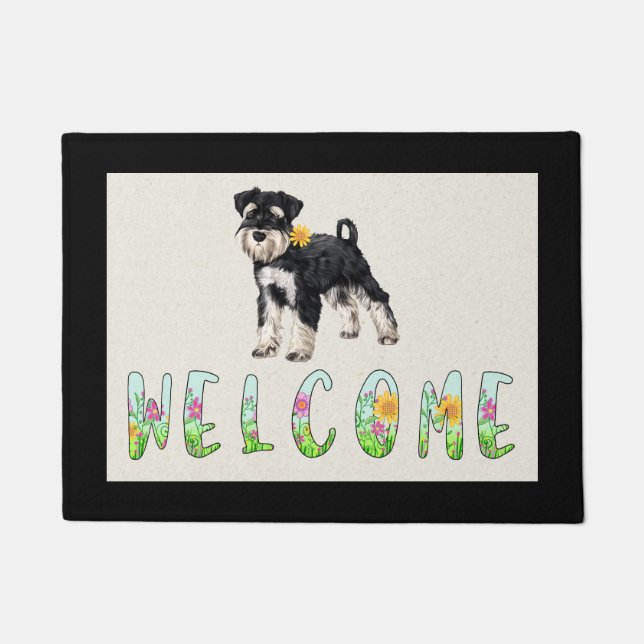 Schnauzer Floral Door Mat Fußmatte (Vorderseite)