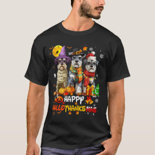 Schnauzer Frohe Hallothanksmas Hunde Liebhaber Wei T-Shirt
