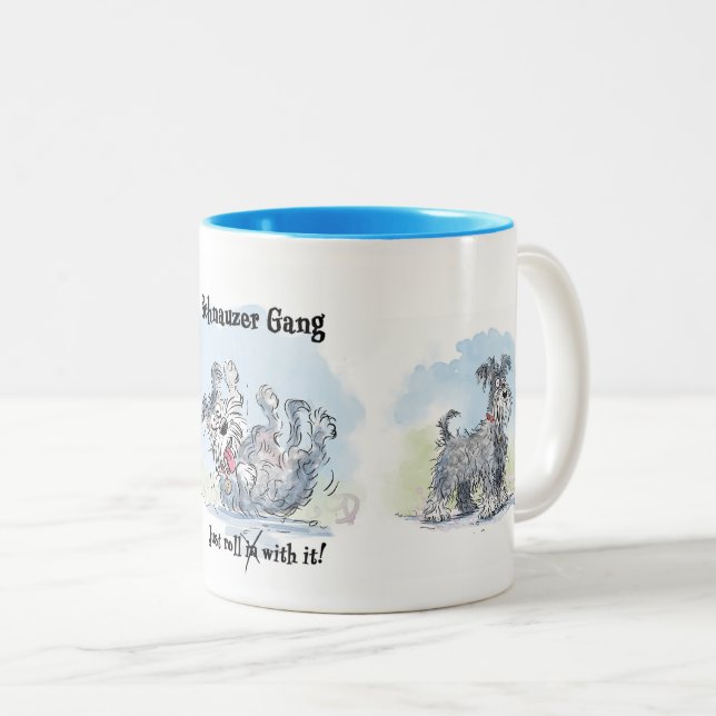 Schnauzer Gang Funny Coffee Mug Zweifarbige Tasse (VorderseiteRechts)