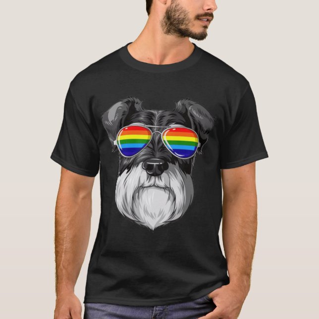 Schnauzer Gay Pride Flag LGBT Rainbow Sunglasses f T-Shirt (Vorderseite)