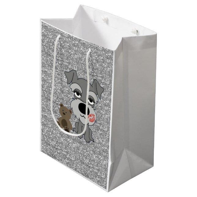 Schnauzer-Geschenk-Tasche Mittlere Geschenktüte (Vorderseite Schrägansicht)