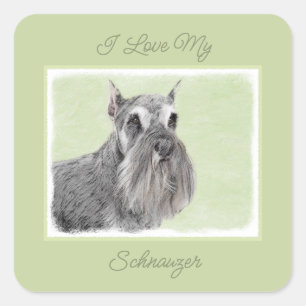 Schnauzer (Gigant, Standard) Malerei - Hunde Art S Quadratischer Aufkleber
