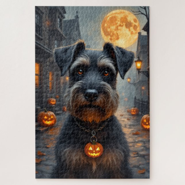 Schnauzer Gothic Halloween-Porträtkunst Puzzle (Vertikal)