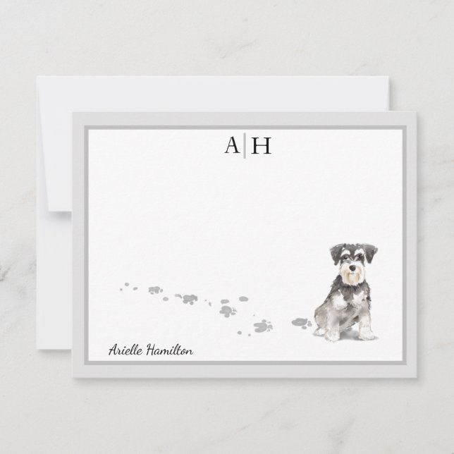 Schnauzer Grau Border Monogram Personalisiert Mitteilungskarte (Vorderseite)